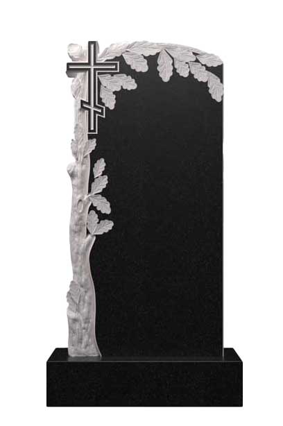 Гранитный памятник с резным дубом и крестом Д-20