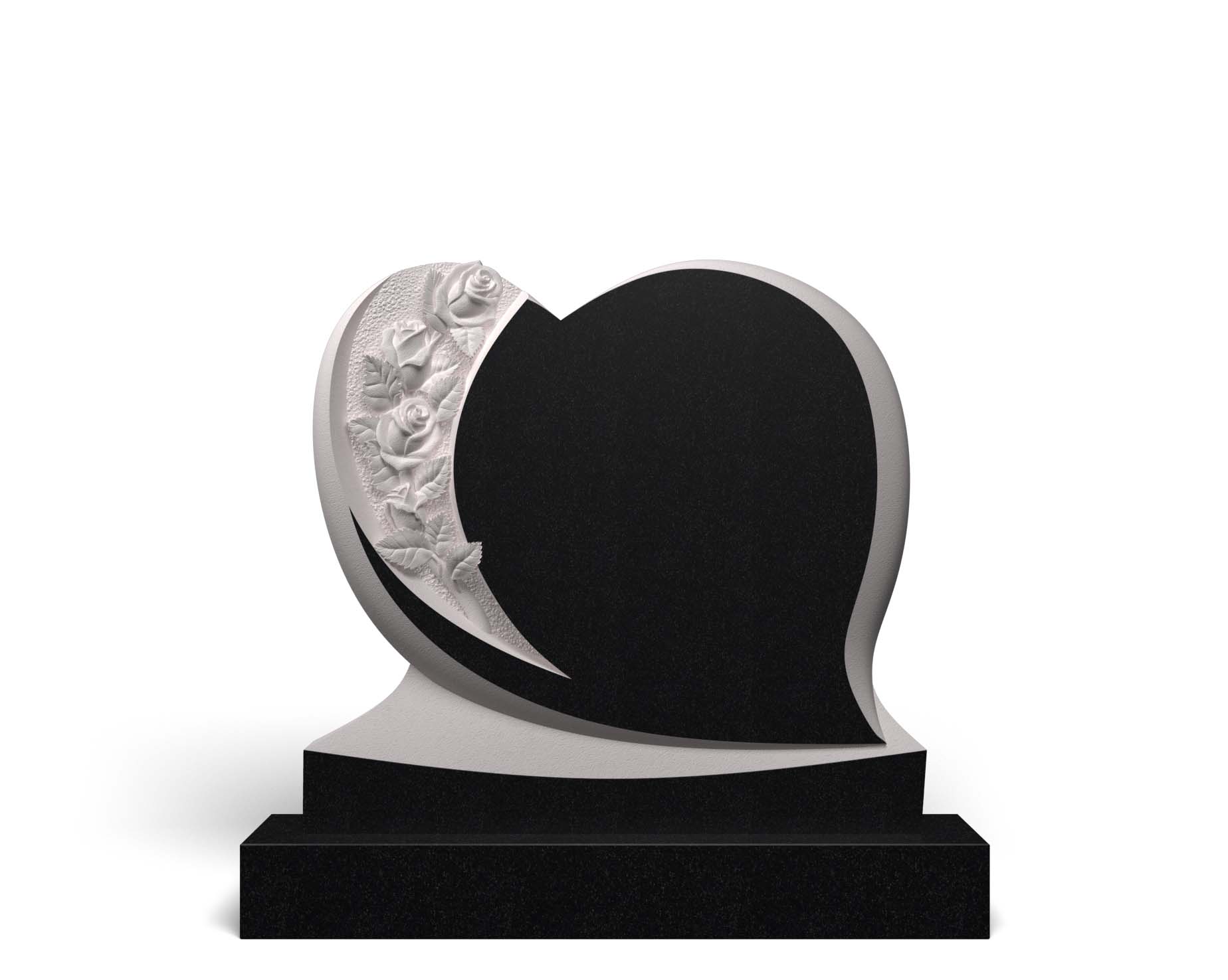 Горизонтальный памятник из гранита в форме сердца с розами ГЦ-28