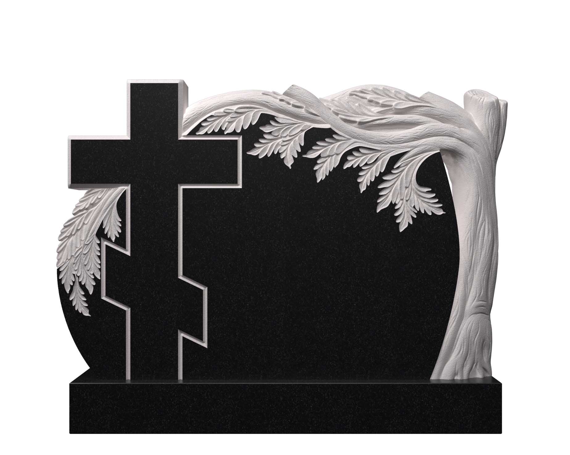 Горизонтальный памятник из гранита вербная ветвь и крест ДГ-7