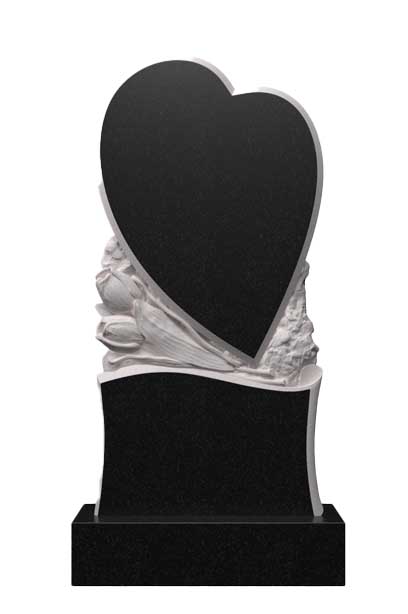 Вертикальный памятник из гранита в форме сердца с тюльпанов. Ц-45