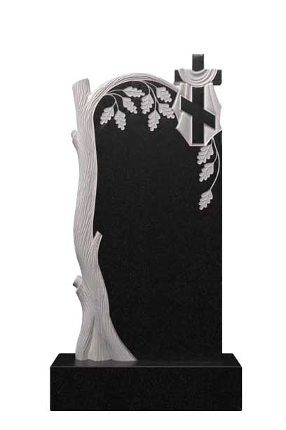 Вертикальный памятник с дубом и крестом Д-27