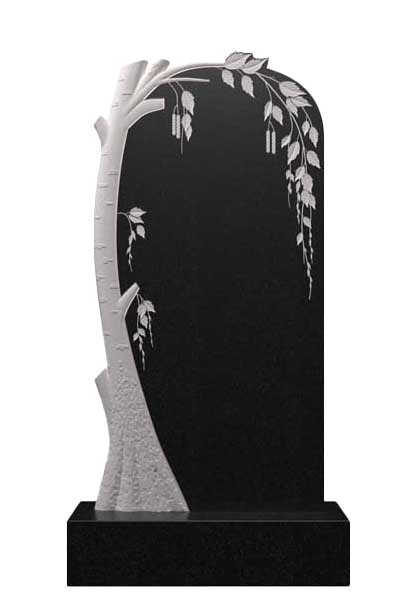 Вертикальный гранитный памятник с березовой аркой Д-57