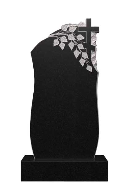 Вертикальный гранитный памятник с крестом и берёзовой ветвью Д-51