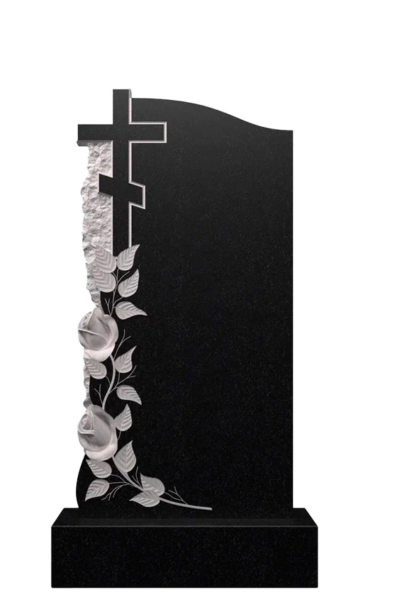 Вертикальный памятник из гранита с крестом и розами Ц-105 