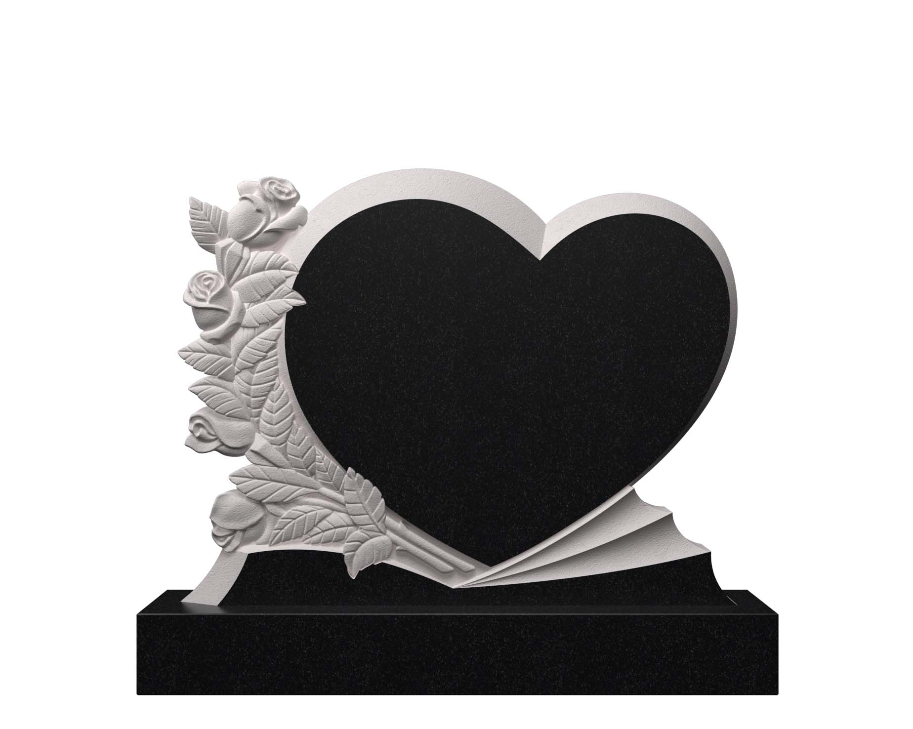 Горизонтальный памятник из гранита в форме сердца с розами ГЦ-22