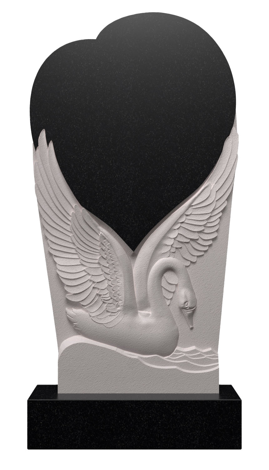 Вертикальный памятник из гранита в форме сердца с лебедем АВ-36