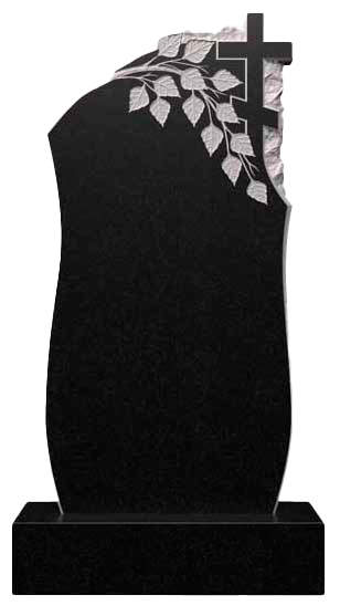 Вертикальный гранитный памятник с крестом и берёзовой ветвью Д-51
