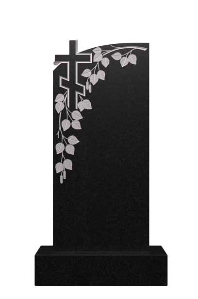 Вертикальный гранитный памятник с крестом и ветвью Д-40