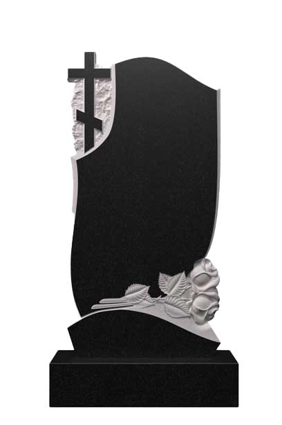 Вертикальный памятник из гранита с крестом и розами Ц-121