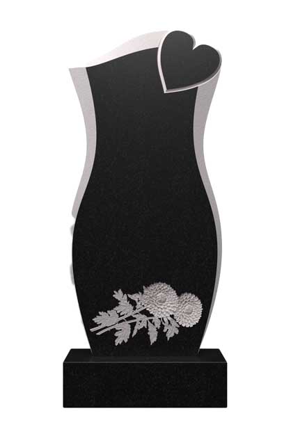 Вертикальный памятник из гранита с цветами и маленьким сердцем Ц-115