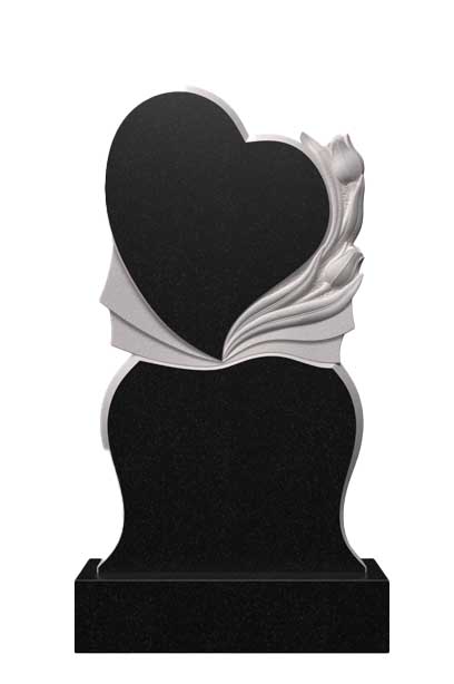 Вертикальный памятник из гранита в форме сердца с тюльпанами Ц-13