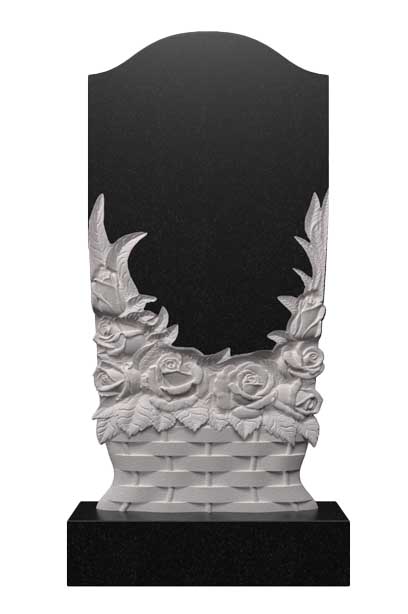 Вертикальный памятник из гранита резной с корзиной роз Ц-79