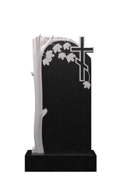 Вертикальный гранитный памятник с деревом и крестом Д-77