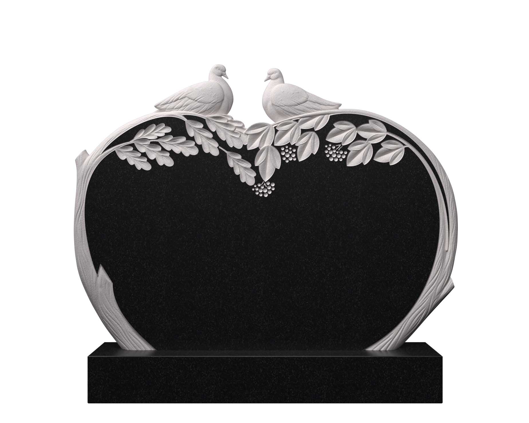 Горизонтальный памятник из гранита в виде сердца с голубями ДГ-9