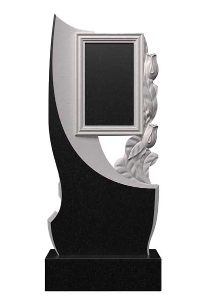 Вертикальный памятник из гранита с рамкой и тюльпанами Ц-16