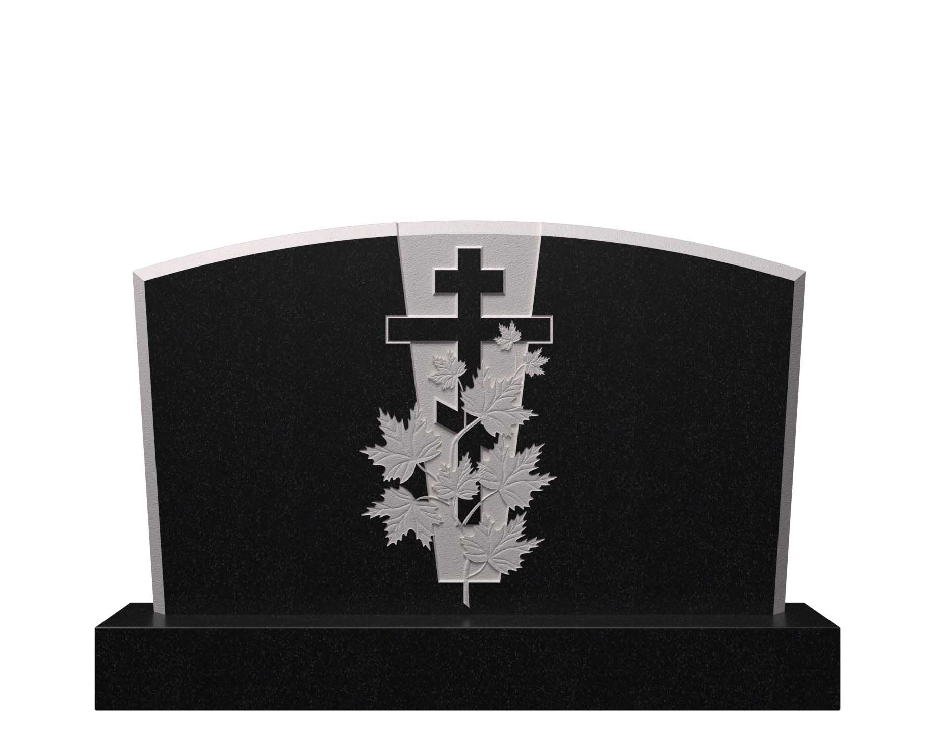 Горизонтальный памятник из гранита ветвь клена и крест ДГ-12