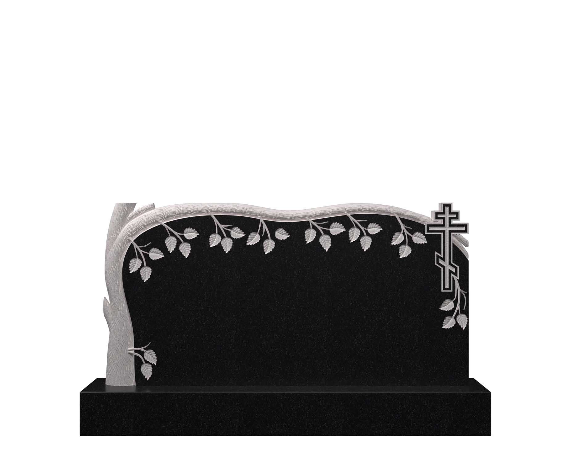 Горизонтальный памятник из гранита береза с крестом ДГ-16