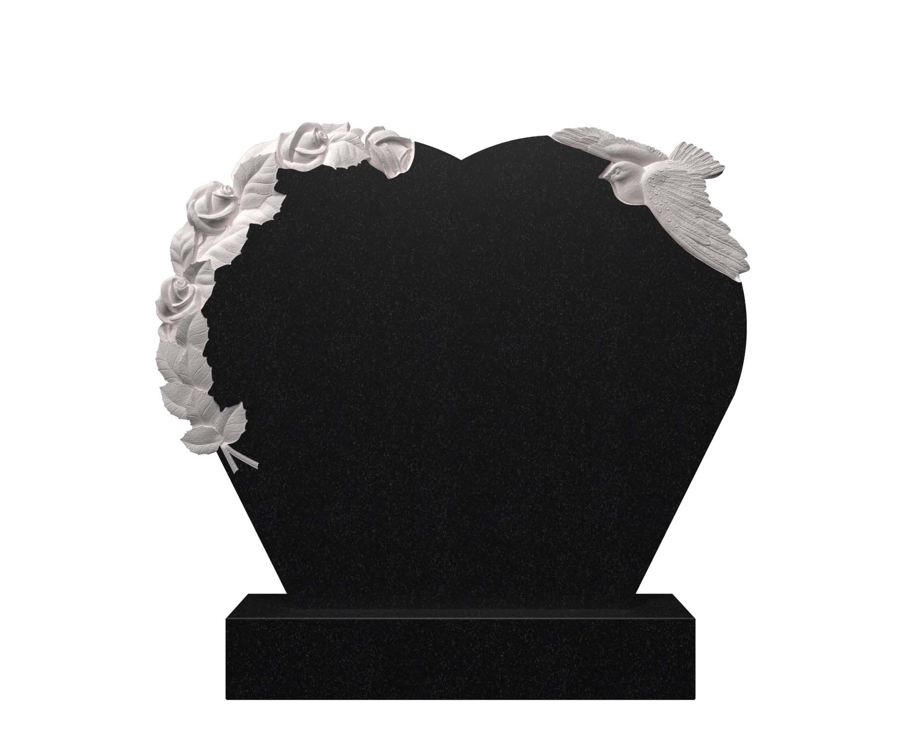 Горизонтальный памятник из гранита в форме сердца с розами и голубем ГЦ-19