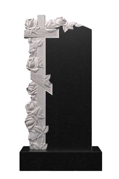 Вертикальный памятник из гранита с крестом «под дерево» и объемными розами Ц-119