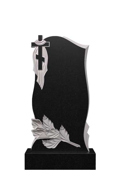 Вертикальный памятник из гранита с крестом и ветвью Ц-206