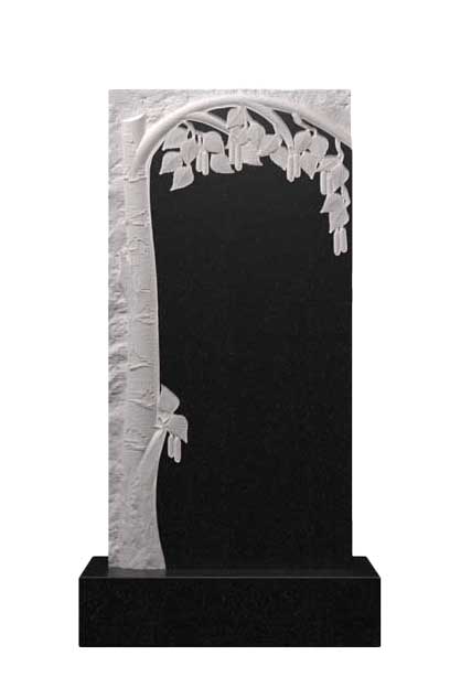 Вертикальный гранитный памятник с березовой аркой Д-36