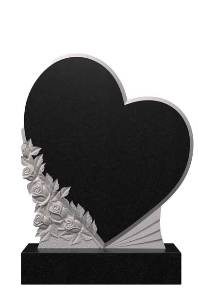 Вертикальный памятник из гранита сердце с розами Ц-114