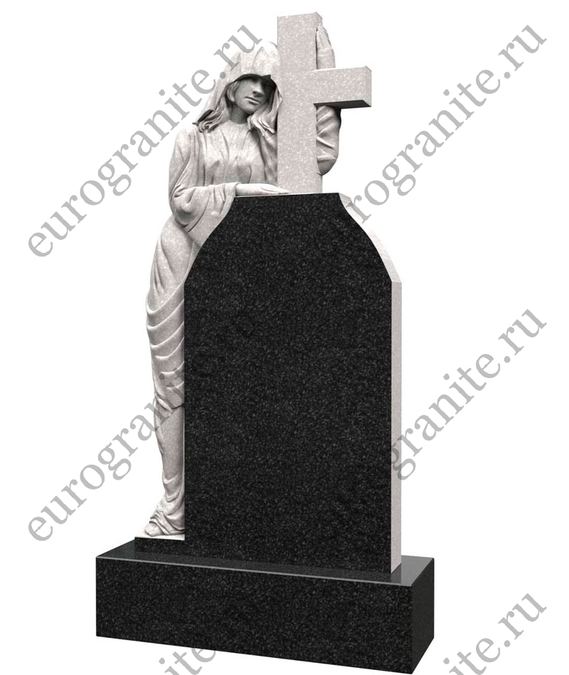 Памятник со скорбящей и крестом на могилу PS-9