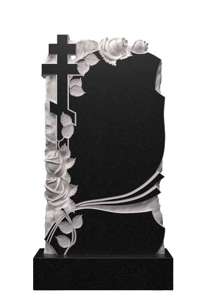 Вертикальный памятник из гранита с крестом и розами Ц-101