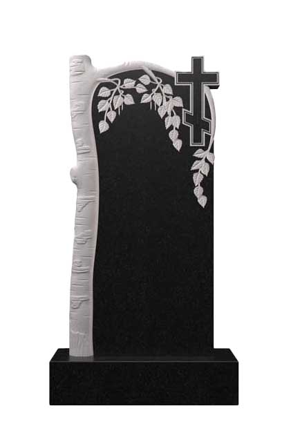 Вертикальный гранитный памятник «Берёза с православным крестом» Д-38