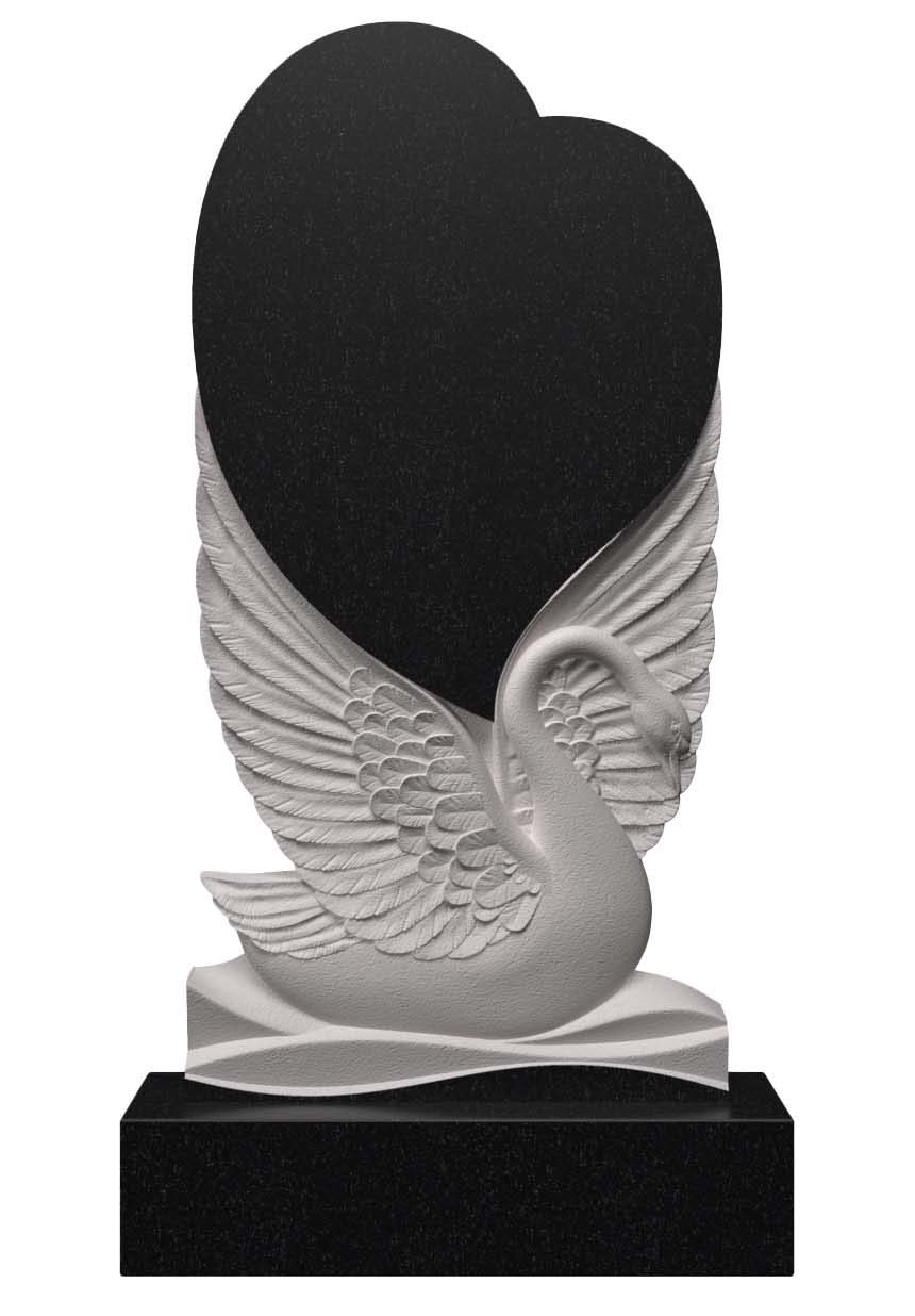 Вертикальный памятник из гранита лебедь с сердцем АВ-1