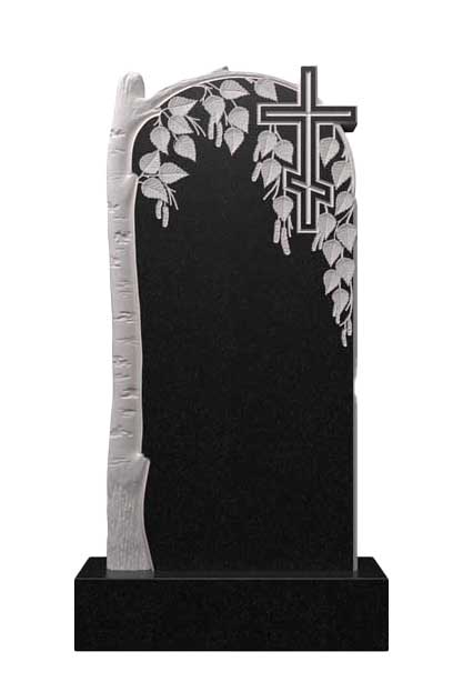 Гранитный памятник с березой и крестом Д-13