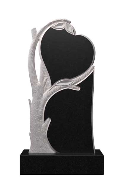 Вертикальный гранитный памятник в виде сердца с деревом Д-45