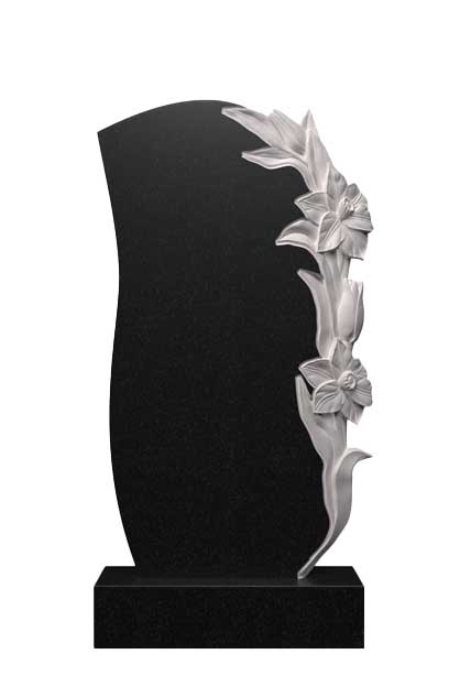 Вертикальный памятник из гранита с цветочным рельефом Ц-205