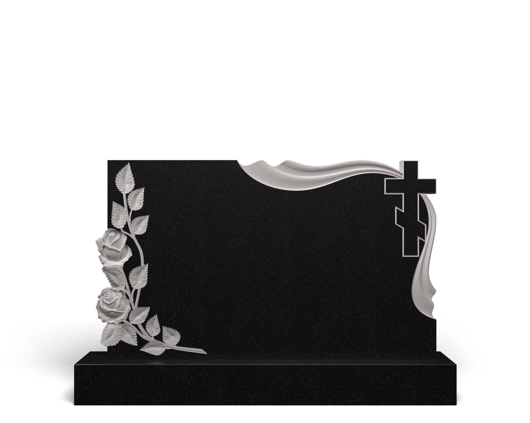 Горизонтальный памятник из гранита с крестом и розами ГЦ-31