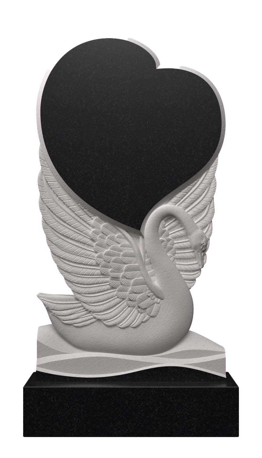 Вертикальный памятник из гранита лебедь с сердцем АВ-61