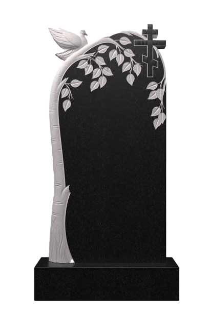 Гранитный памятник с березой, голубем и крестом Д-5