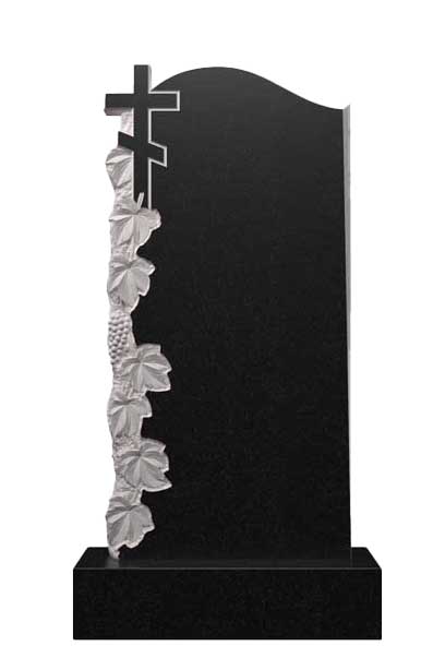 Вертикальный гранитный памятник с виноградной лозой и крестом Д-54