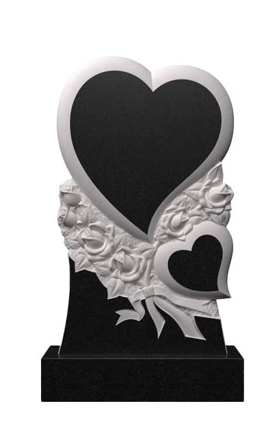 Вертикальный памятник из гранита два сердца в розах Ц-53