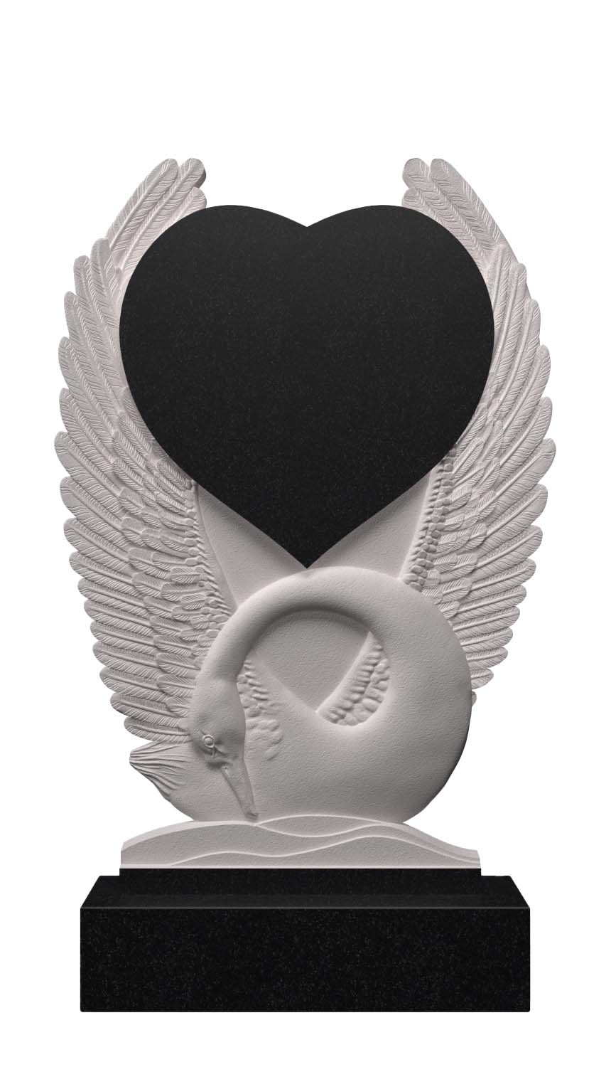 Вертикальный памятник из гранита «Крылья любви» с лебедем АВ-26