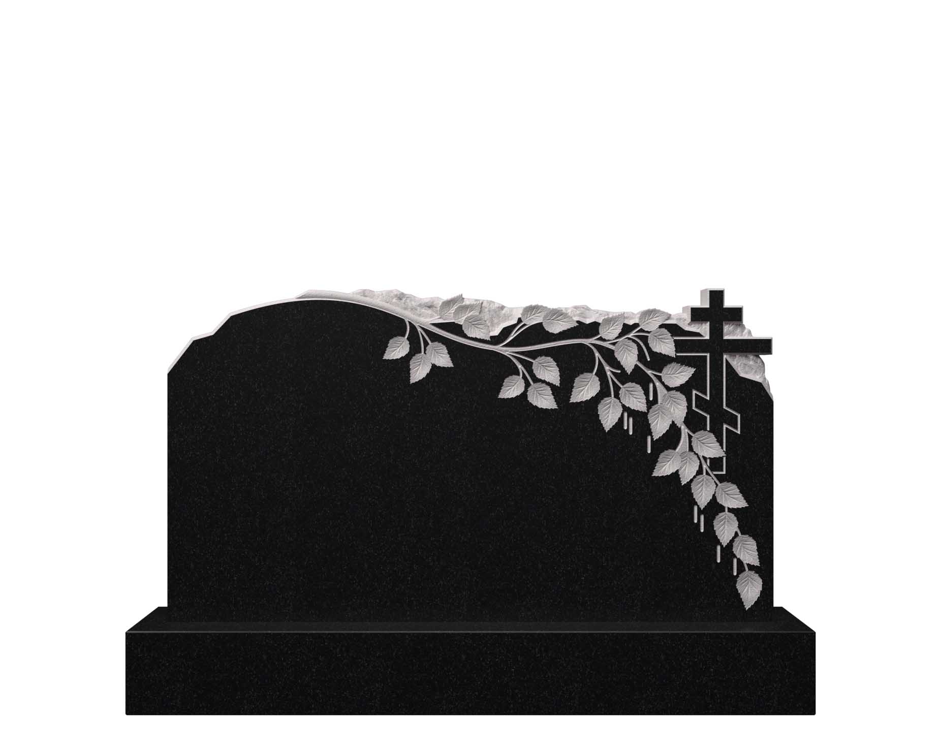 Горизонтальный памятник из гранита берёзовая ветвь с крестом ДГ-8