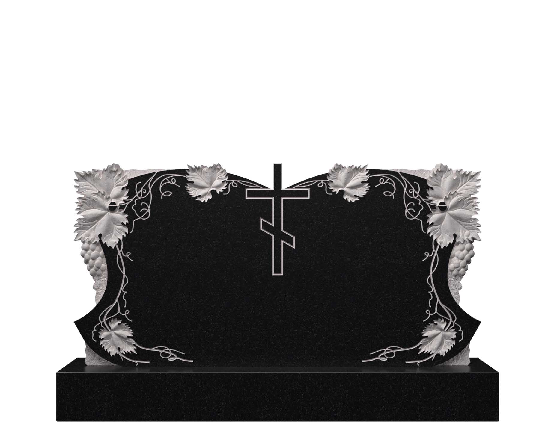 Горизонтальный памятник из гранита виноградная лоза с крестом ДГ-14