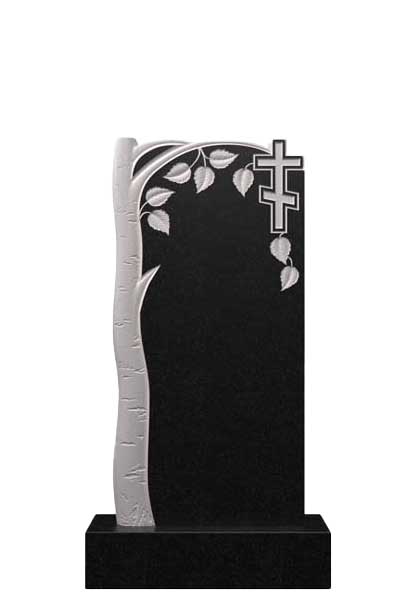 Вертикальный памятник из гранита с берёзовой ветвью и православным крестом Д-71