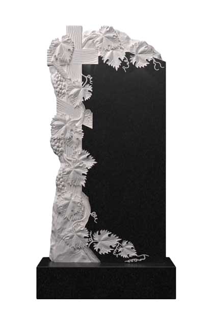 Вертикальный гранитный памятник с виноградной лозой и крестом Д-32