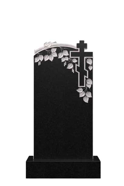 Вертикальный памятник из гранита с березой и крестом Д-70