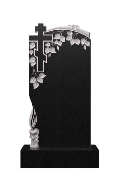 Гранитный памятник с березой, крестом и свечой Д-21