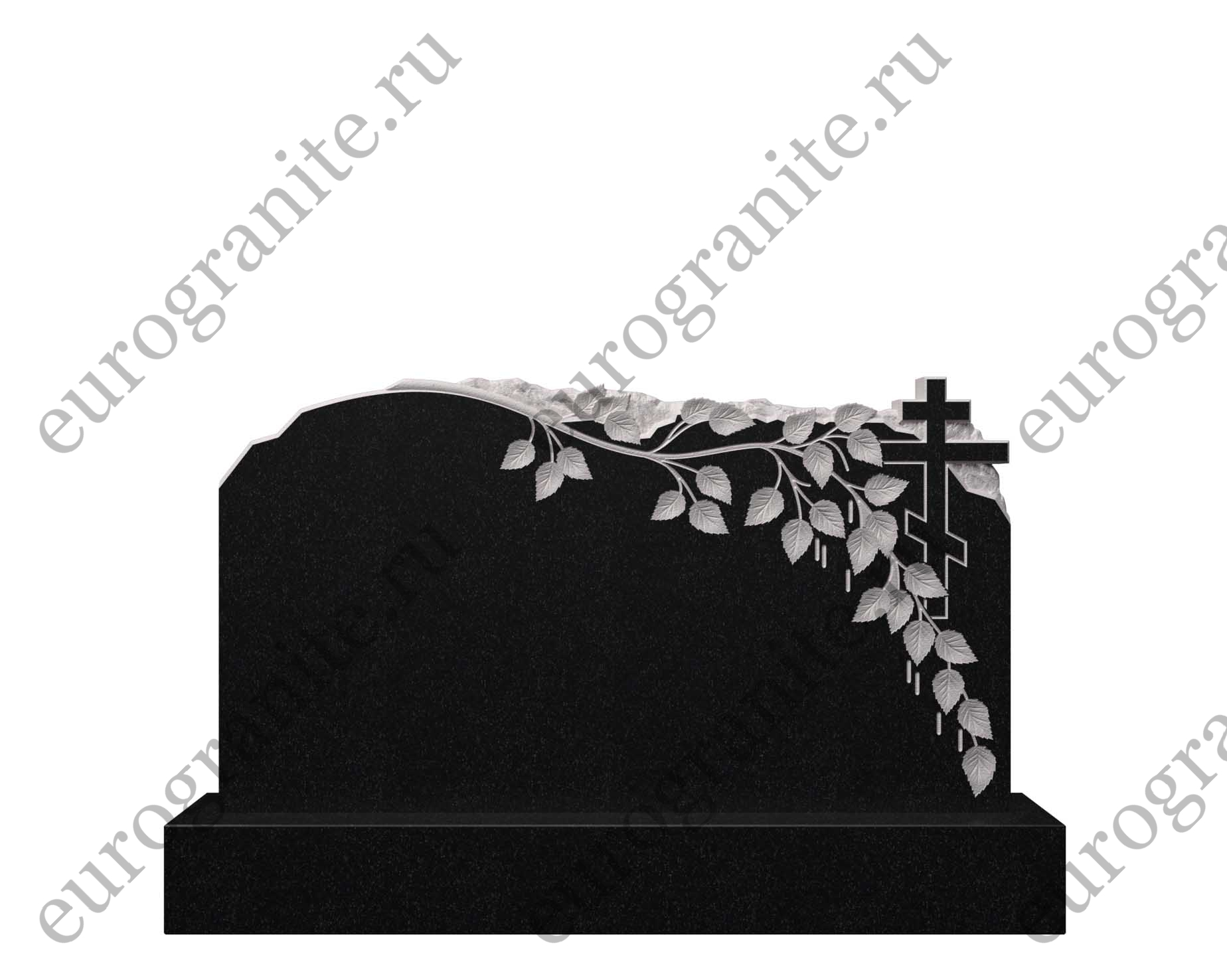 Горизонтальный памятник из гранита берёзовая ветвь с крестом ДГ-8