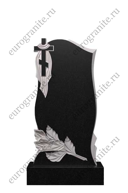 Вертикальный памятник из гранита с крестом и ветвью Ц-206