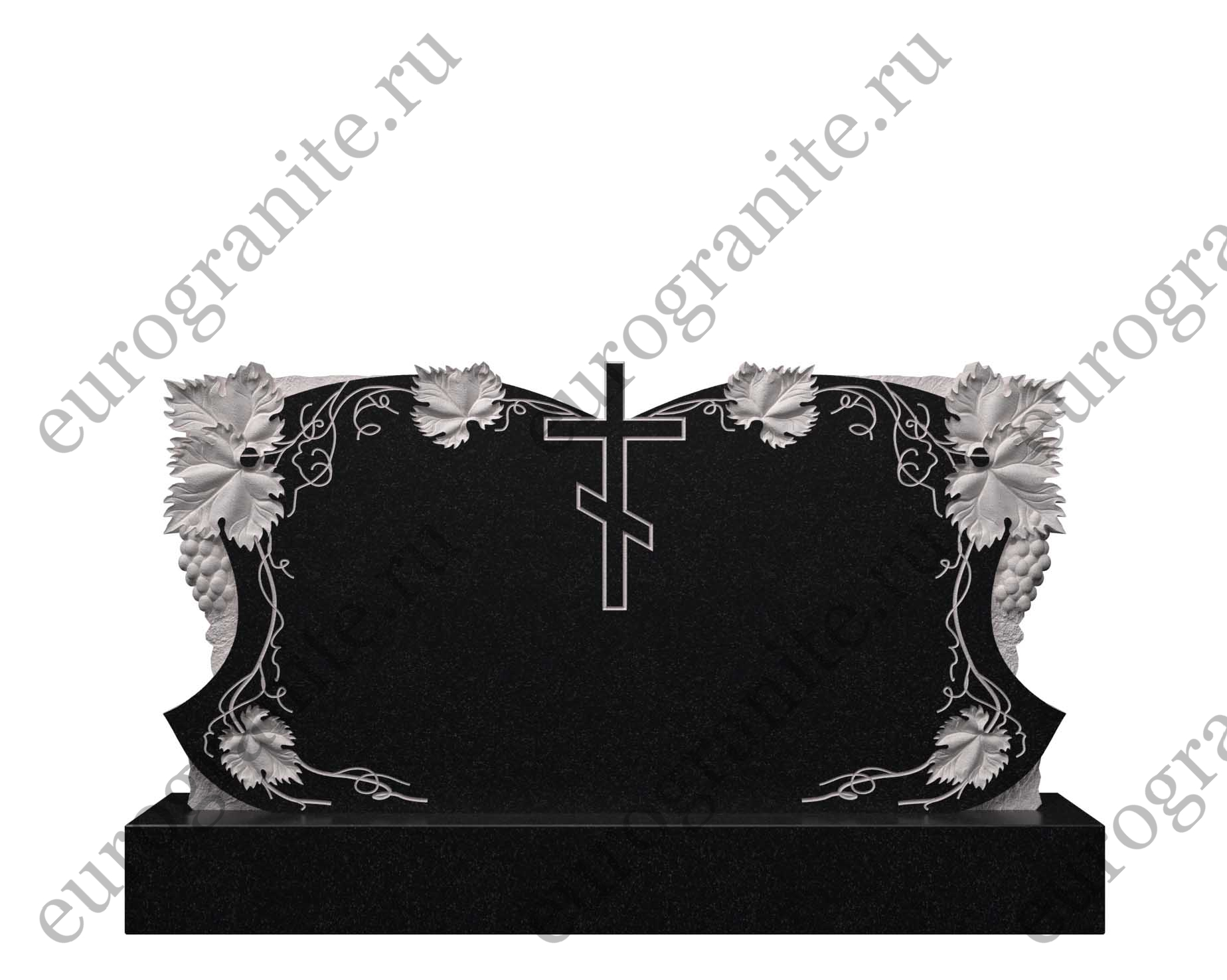 Горизонтальный памятник из гранита виноградная лоза с крестом ДГ-14