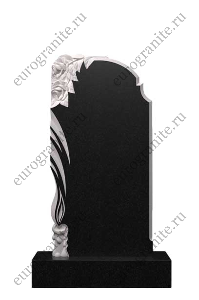 Вертикальный памятник из гранита с резной свечой и розами Ц-154