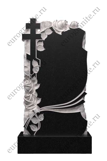 Вертикальный памятник из гранита с крестом и розами Ц-101